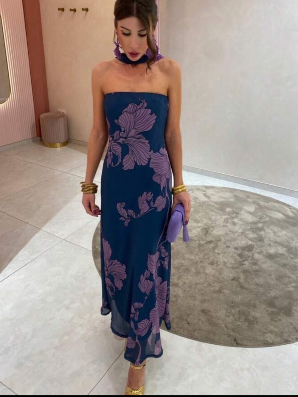 Floral Mesh Tube Dress in Blue and Lilac